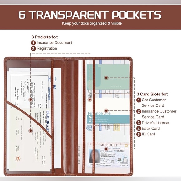 Brown Car Registration Insurance Card Document Holder with Magnet Closure - Picture 2 of 5